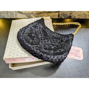 NOS MCM 1940s Vintage Black Beaded Evening Bag Party Clutch Purse Japan Kane-M
